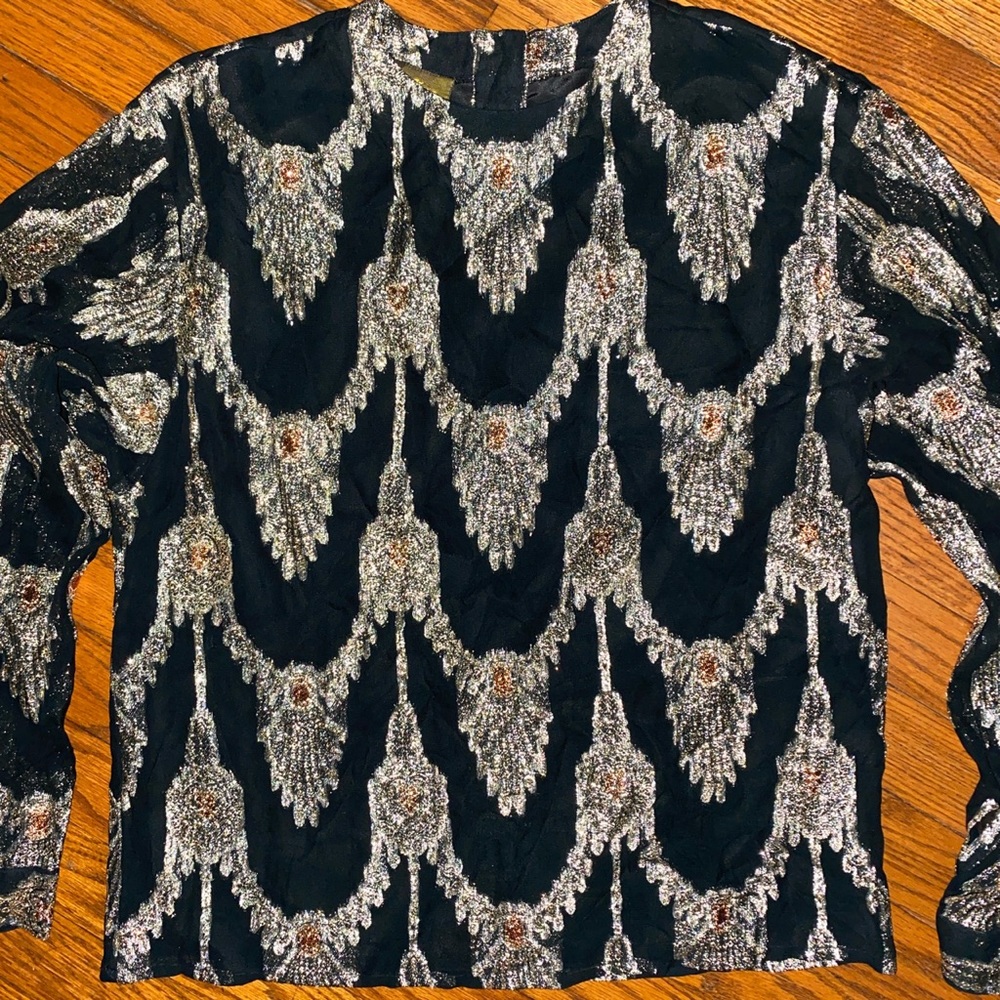 Vintage 60s Metallic steampunk Formal Evening Shirt Cocktail disco egirl Top~10 - Picture 3 of 10